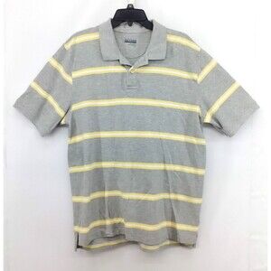 Basic Editions Polo Shirt Mens Large Gray Yellow Striped Short Sleeve Rugby Golf